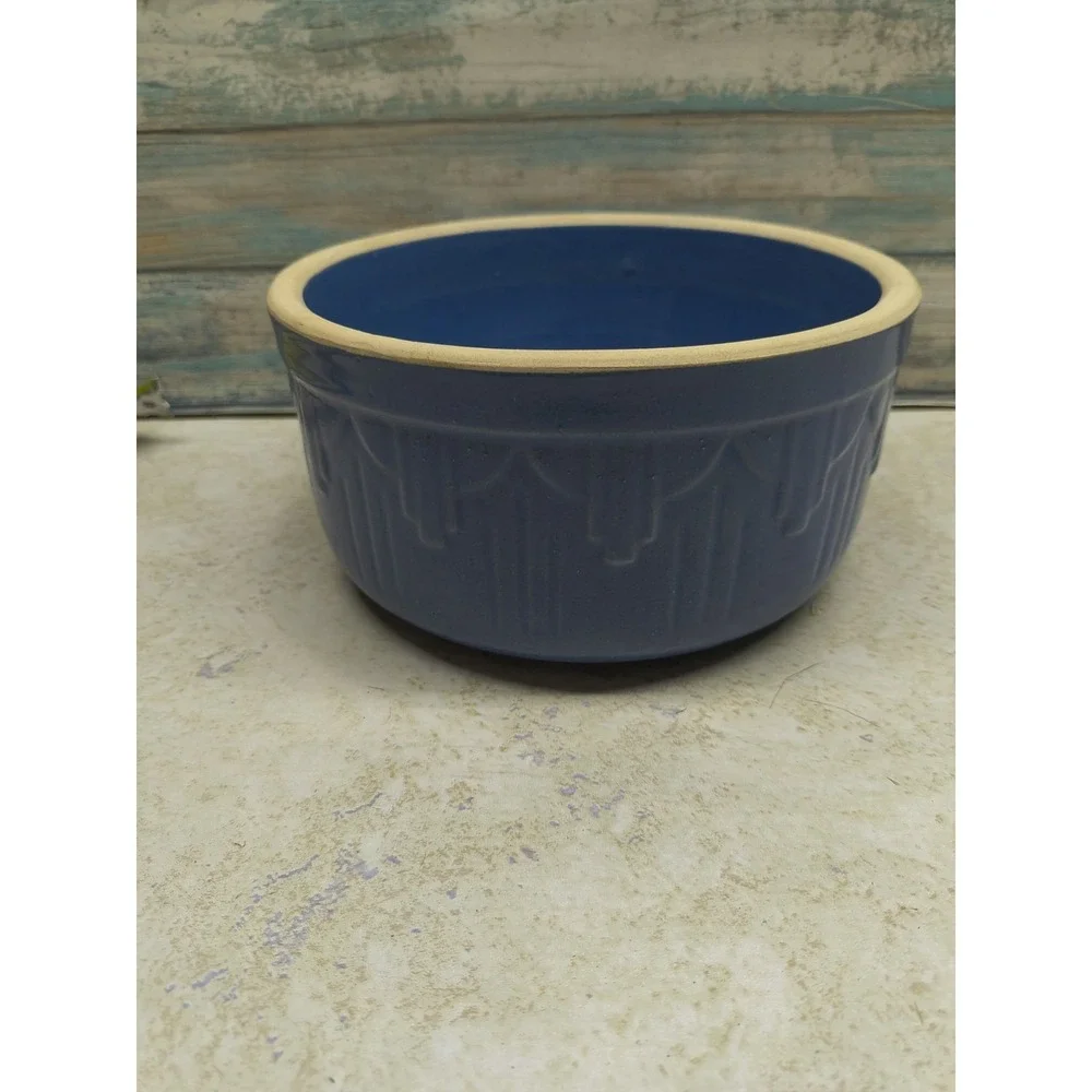 BEAUTIFUL BLUE STONEWARE PICKET FENCE‎ CROCK
